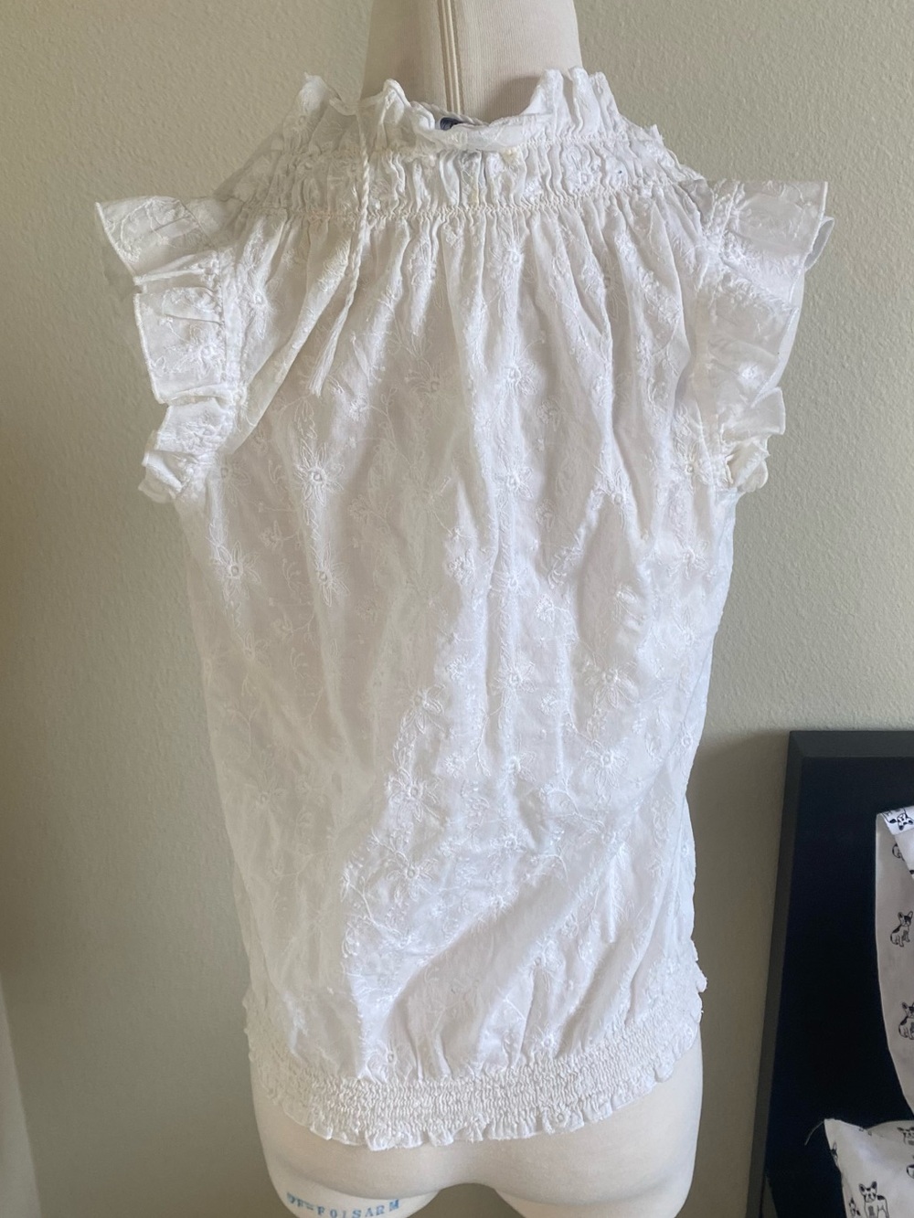 LOFT White Eyelet Ruffle Button-Front Blouse - Picture 3 of 5